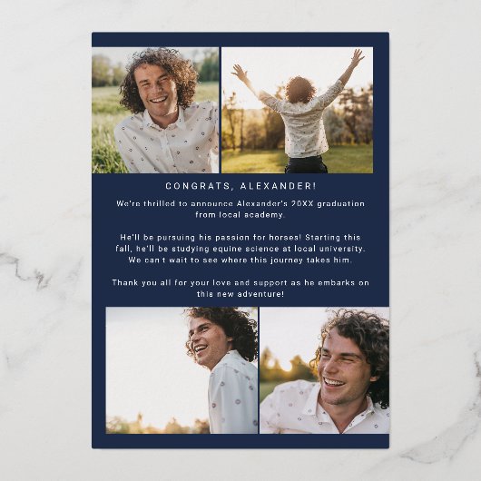 Invitation En Aluminium Moderne Fete Foil Marine Yay Grad Photo Graduation (Verso)