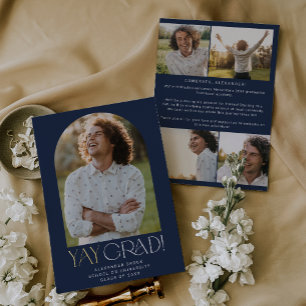 Invitation En Aluminium Moderne Fete Foil Marine Yay Grad Photo Graduation