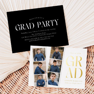 Invitation En Aluminium Moderne Filmstrip Gold 6 Photo Graduation