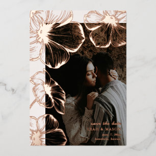 Invitation En Aluminium Moderne Fleurs Photo Élégant Mariage Sauvegarder l