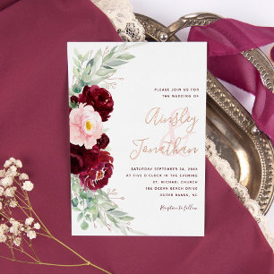 Invitation En Aluminium Moderne floral mariage vert Bourgogne or rose