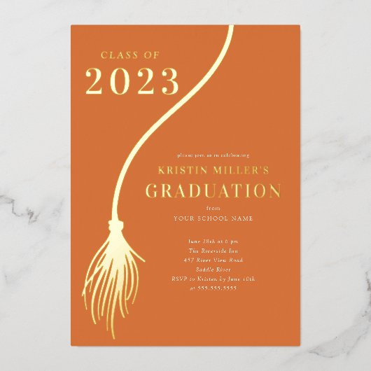 Invitation En Aluminium Moderne Golden Tassel Graduation (Recto)