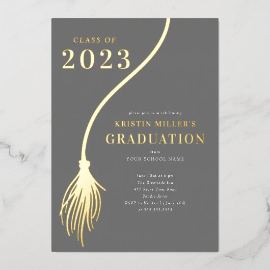 Invitation En Aluminium Moderne Golden Tassel Graduation (Recto)