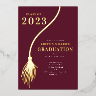 Invitation En Aluminium Moderne Golden Tassel Graduation