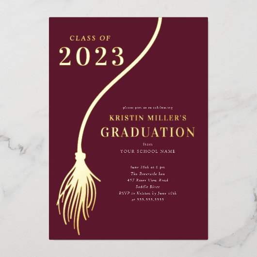 Invitation En Aluminium Moderne Golden Tassel Graduation (Recto)