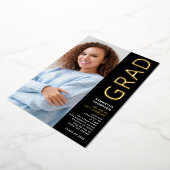 Invitation En Aluminium Moderne Grad 2025 Photo Graduation Black Gold Real (Rotation)