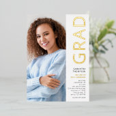 Invitation En Aluminium Moderne Grad 2025 Photo Graduation White Gold Real (Debout devant)