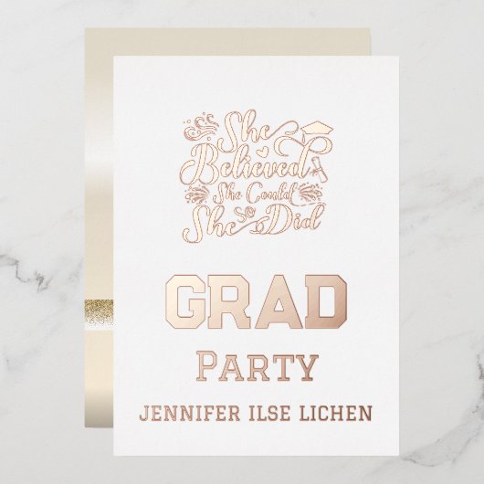 INVITATION EN ALUMINIUM MODERNE GRAD PARTY (Recto/Verso)