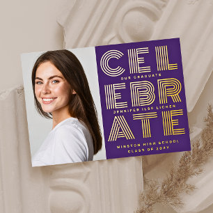 Invitation En Aluminium MODERNE GRAD PARTY deux photo or violet