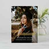 Invitation En Aluminium Moderne Graduate Script 2 Photos Graduate Party (Debout devant)