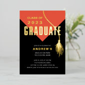 Invitation En Aluminium Moderne Gras Orange Grad Casquette Grad Grad (Debout devant)