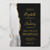 Invitation En Aluminium Moderne Gris Blanc Or Agate Mariage foncé (Recto)