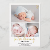 Invitation En Aluminium Moderne introduction noir blanc 3 photos naissance (Recto)