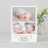 Invitation En Aluminium Moderne introduction noir blanc 3 photos naissance (Debout devant)