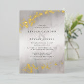 Invitation En Aluminium Moderne Luxe Gold Flecks Gris Aquarelle Mariage (Debout devant)