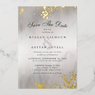 Invitation En Aluminium Moderne Luxe Paillettes Dorées Gris Brumeux Enregi
