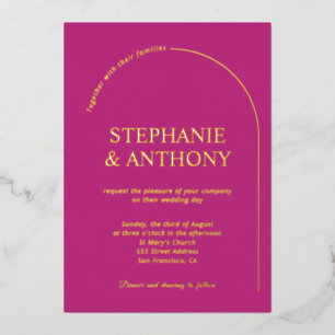 Invitation En Aluminium Moderne Magenta Minimaliste avec Mariage à Arche