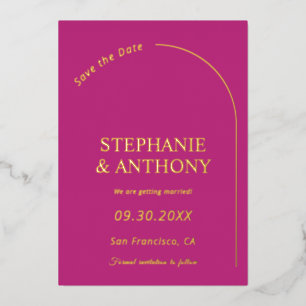 Invitation En Aluminium Moderne Magenta Minimaliste avec Mariage à Arche  
