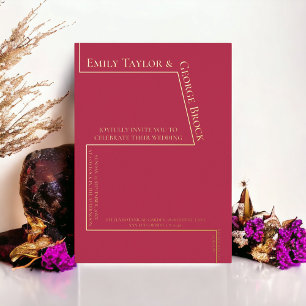 Invitation En Aluminium Moderne Mariage Simple Magenta Or Calligraphie