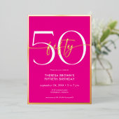 Invitation En Aluminium Moderne Mini Rose Cinquante Script Anniversaire (Debout devant)