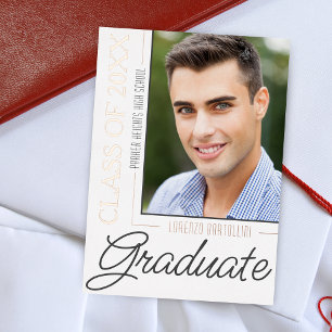 Invitation En Aluminium Moderne minimal 1 Rose photo graduation d'or