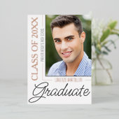 Invitation En Aluminium Moderne minimal 1 Rose photo graduation d'or (Debout devant)