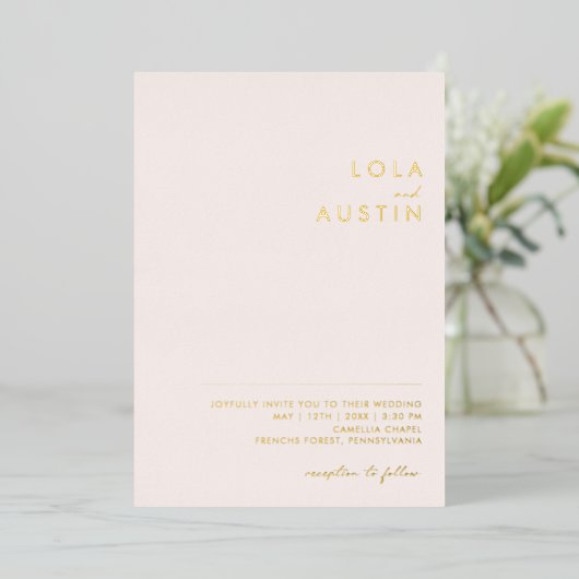 Invitation En Aluminium Moderne Minimal Blush Et Or Décontracté Mariage Ré (Debout devant)