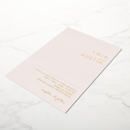 Invitation En Aluminium Moderne Minimal Blush Et Or Décontracté Mariage Ré (Rotation)