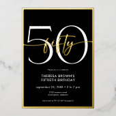 Invitation En Aluminium Moderne Minimal Fifty Script Anniversaire (Recto)