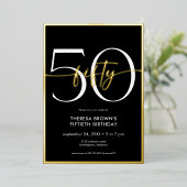 Invitation En Aluminium Moderne Minimal Fifty Script Anniversaire (Debout devant)