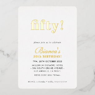 Invitation En Aluminium MODERNE MINIMAL simple chic or cinquante ans