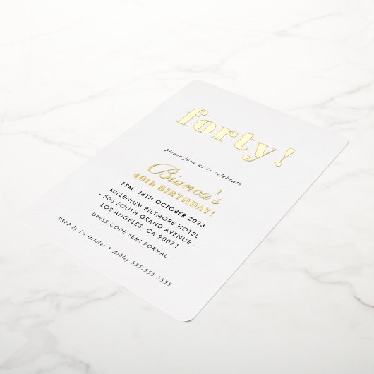 Invitation En Aluminium MODERNE MINIMAL simple chic or quarante ans (Rotation)