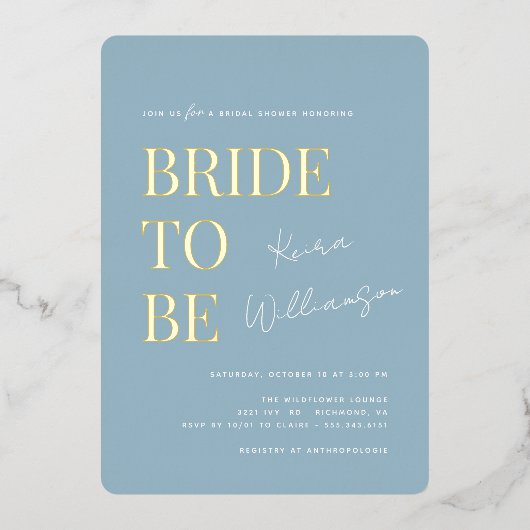 Invitation En Aluminium Moderne Minimaliste | Baby Shower Mariage Dusty Bl (Recto)