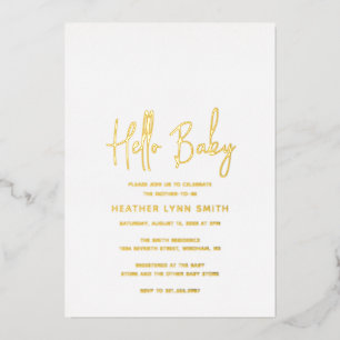 Invitation En Aluminium Moderne minimaliste élégant Hello Baby shower Gold