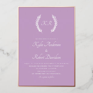 Invitation En Aluminium Moderne minimaliste Floral Monogramme Lavande Rose