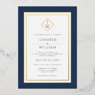 Invitation En Aluminium Moderne Minimaliste Formel Classique Initial Bleu