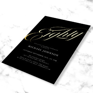 Invitation En Aluminium Moderne minimaliste huit Black Gold 80e anniversai