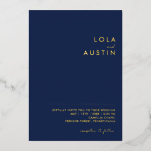 Invitation En Aluminium Moderne Minimaliste   Mariage Réel Casual Navy Et 