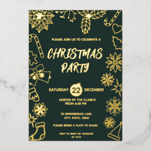 Invitation En Aluminium Moderne Minimaliste Noël Élégant Vert Foncé et Or