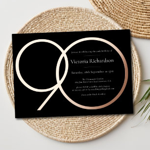 Invitation En Aluminium Moderne Minimaliste Noir Rose Or 90e Anniversaire