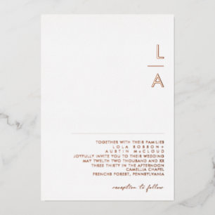 Invitation En Aluminium Moderne minimaliste Rose or Monogramme Mariage rée