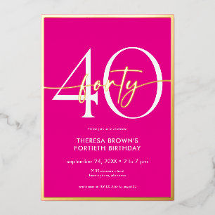 Invitation En Aluminium Moderne Minimaliste Rose Quarante Script Anniversa