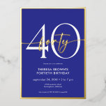 Invitation En Aluminium Moderne minimaliste Royal Blue Quarty Script Anniv<br><div class="desc">Moderne et chic,  cette invitation à l'anniversaire allie le bleu royal classique et le blanc avec des accents de véritable feuille d'or. Le design minimal est un design simple et amusant pour célébrer l'anniversaire de l'événement. Créé par Simply Farmhouse Press.</div>