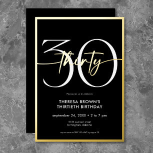 Invitation En Aluminium Moderne Minimaliste Trente Script Anniversaire Or