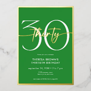 Invitation En Aluminium Moderne minimaliste vert 30 Script Anniversaire