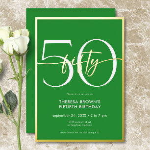 Invitation En Aluminium Moderne Minimaliste Vert Cinquante Script Annivers