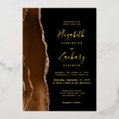 Invitation En Aluminium Moderne Mocha Brown Gold Agate Mariage noir (Recto)