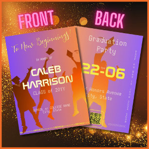 Invitation En Aluminium Moderne Multicolor Techno Graduation Party Gold