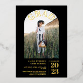 Invitation En Aluminium Moderne noir élégant 5 photos graduation (Recto)