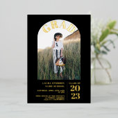 Invitation En Aluminium Moderne noir élégant 5 photos graduation (Debout devant)